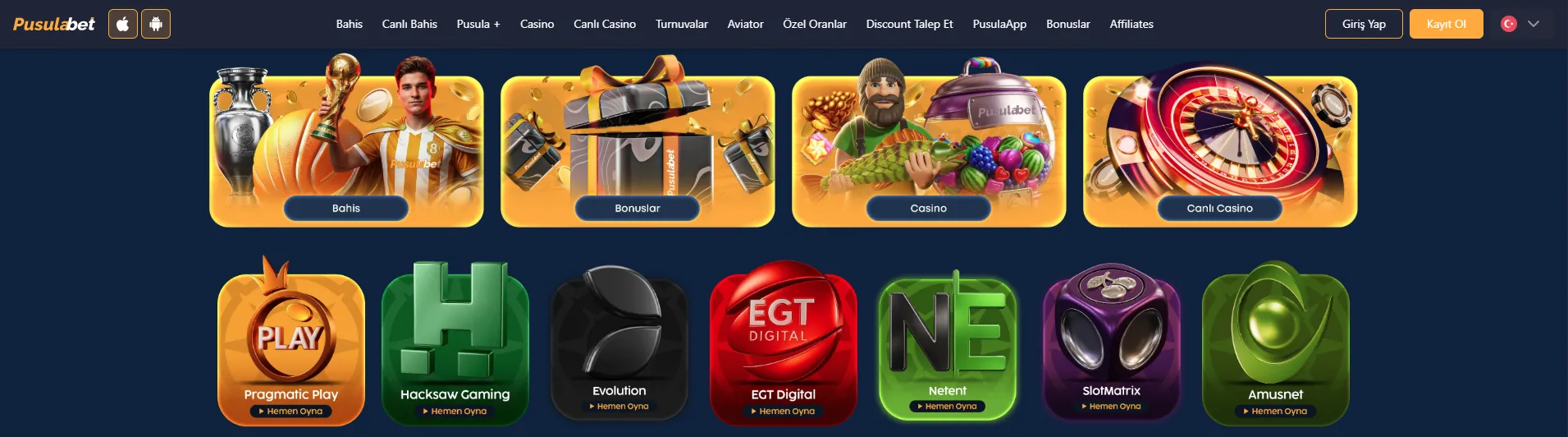 Pusulabet oyun ve casino ekranı